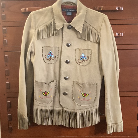 Ralph Lauren Western Suede Jacket W/ Fringe, Beadwork, Fully Lined (100% Cotton) - Picture 1 of 16